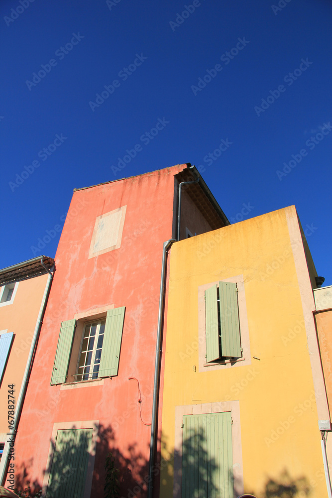Colored houses in Roussillion, France