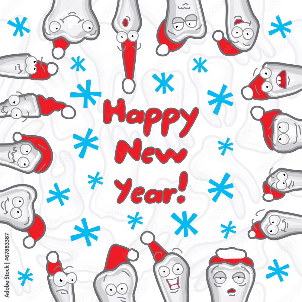 Obraz premium Teeth. Happy New Year greeting card