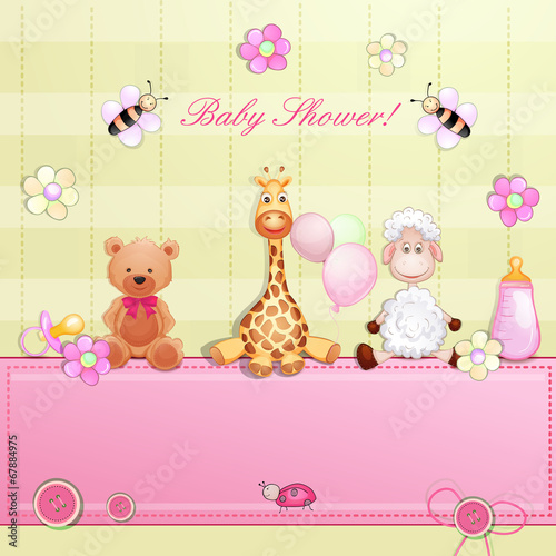Baby shower card with toys.