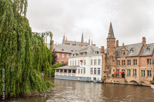 Canals and brick houses of Bruges in Belgium Flanders