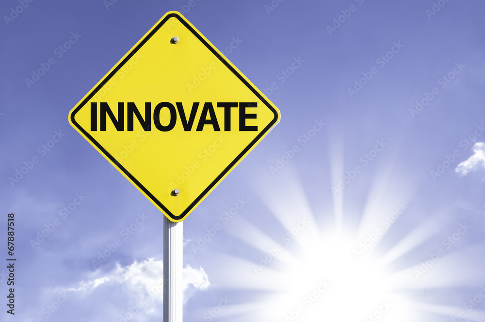 Innovate road sign with sun background Innovate road sign with sun background