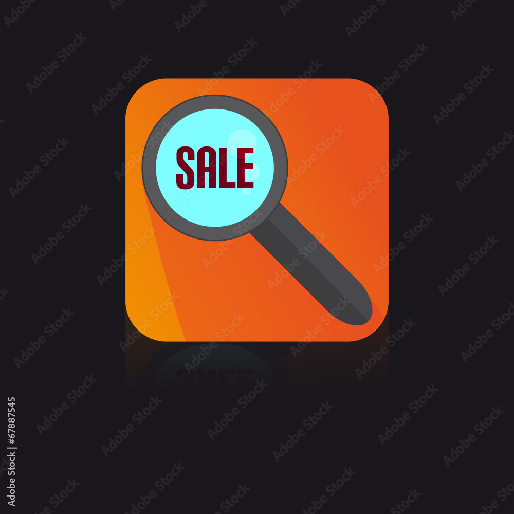 Flat Icon With Magnifying Glass With Sale Label Flat Icon With Magnifying Glass With Sale Label