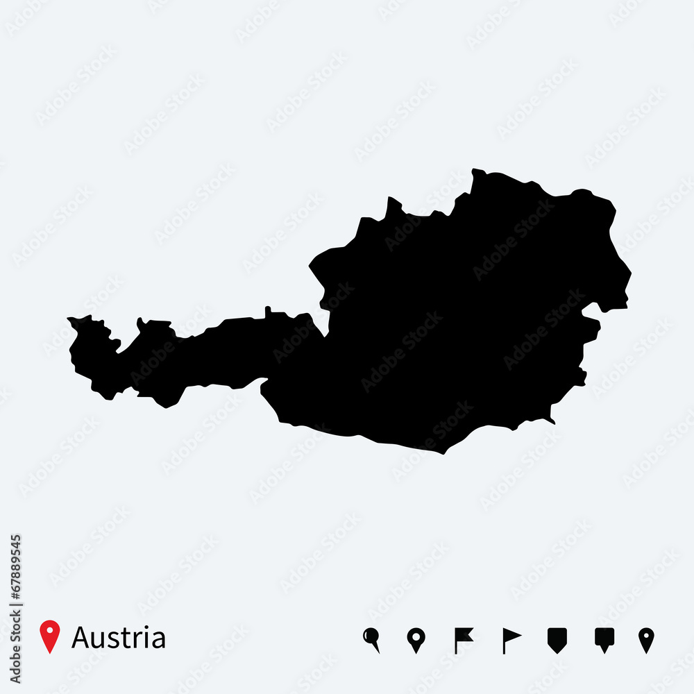 Fototapeta premium High detailed vector map of Austria with navigation pins.