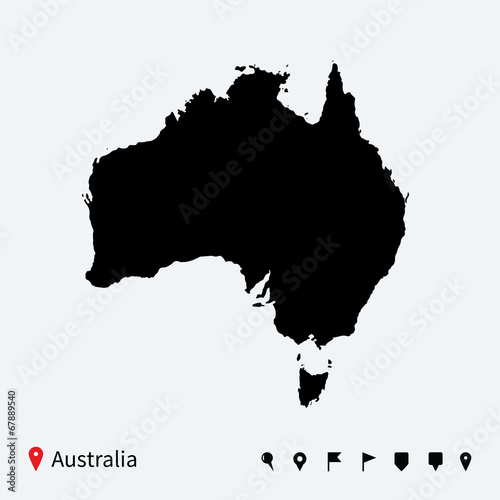 High detailed vector map of Australia with navigation pins.