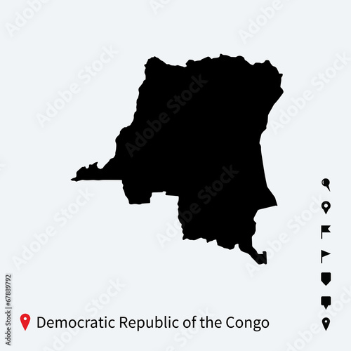 High detailed vector map of Democratic Republic Congo withpins.
