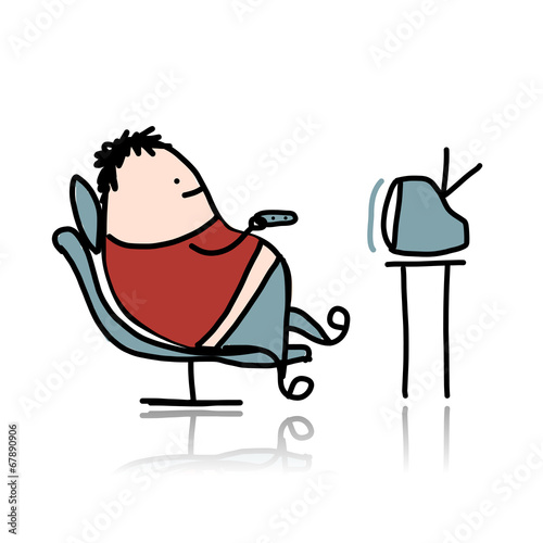 Man rest at armchair and watching tv