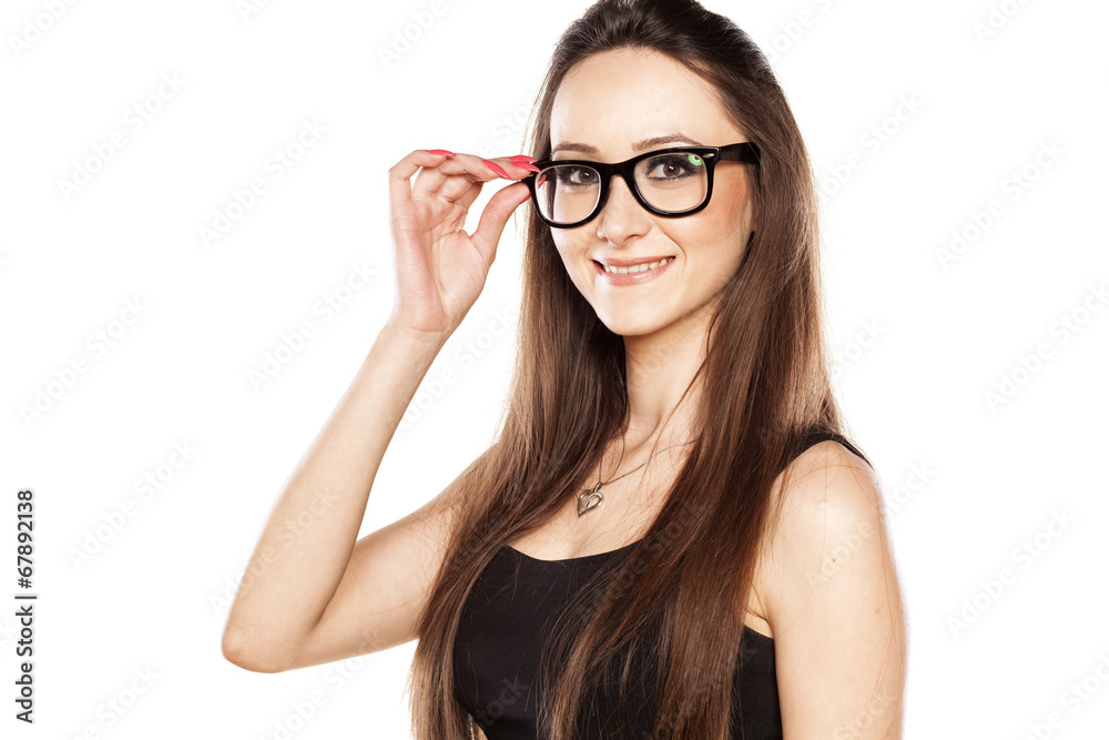 happy young woman with glasses on white background happy young woman with glasses on white background
