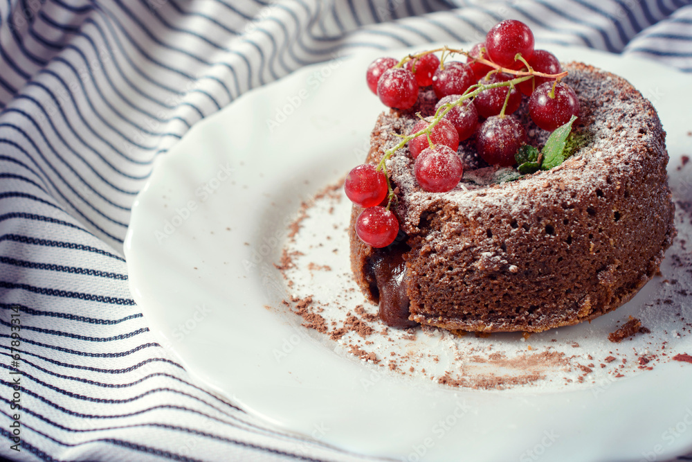 Lava cake in the plate,selective focus Lava cake in the plate,selective focus