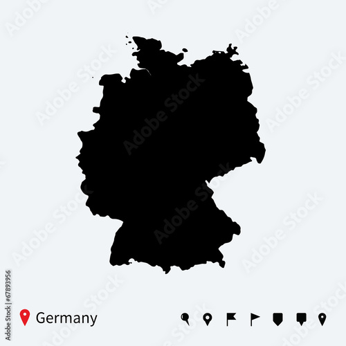 High detailed vector map of Germany with navigation pins.