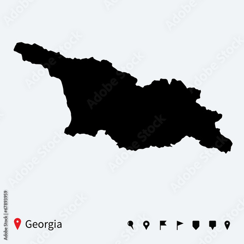 High detailed vector map of Georgia with navigation pins.