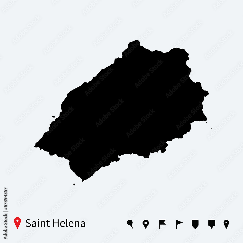High detailed vector map of Saint Helena with navigation pins.