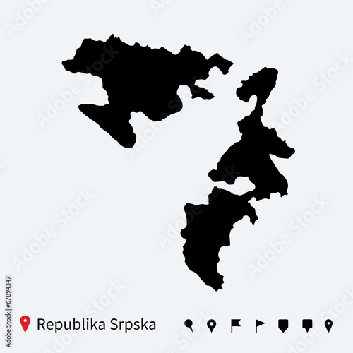 High detailed vector map of Republika Srpska with pins.