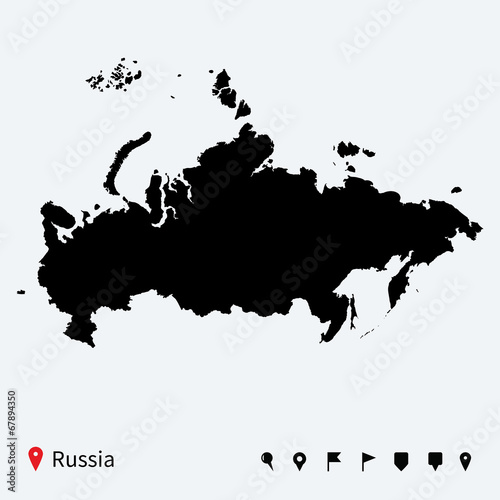 High detailed vector map of Russia with navigation pins.