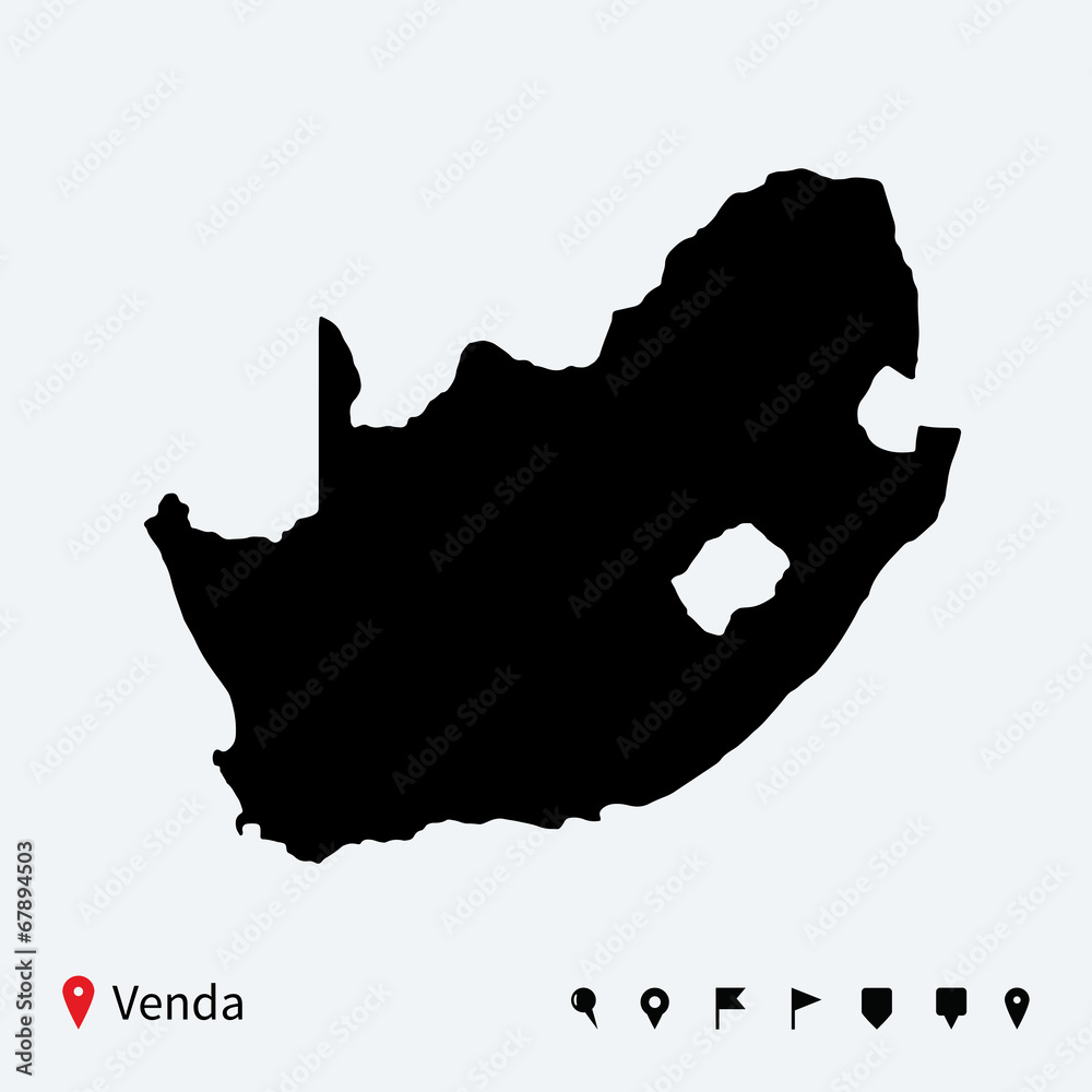 High detailed vector map of Venda with navigation pins. High detailed vector map of Venda with navigation pins.
