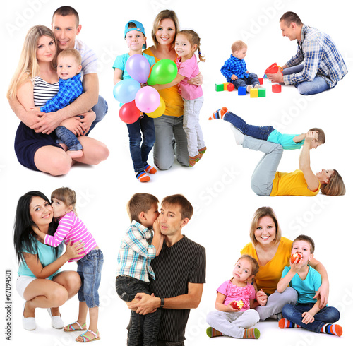 Set photos of happy familie...