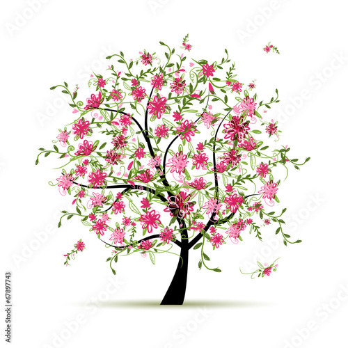 Spring tree with roses for your design