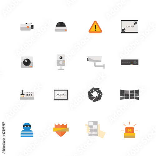 Security camera or CCTV icon set