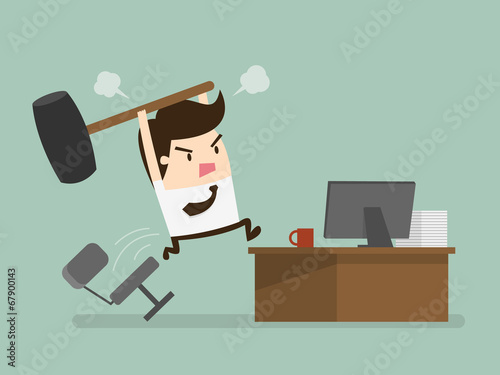 Furious frustated businessman hitting the computer, vector illus photo