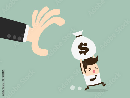 hand grabbing money bag from another Businessman