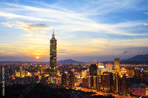 Skyline of Xinyi District in downtown Taipei  Taiwan.