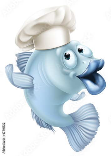 Cartoon fish wearing a chef...
