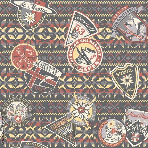 Vintage winter elements seamless pattern
