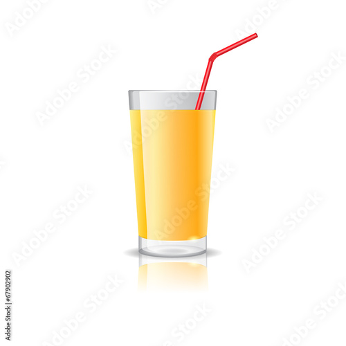 Realistic glass full of orange juice drink with cocktail straw