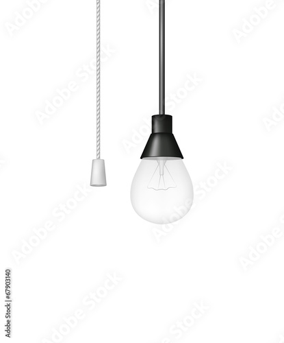 Hanging light bulb with cord switch