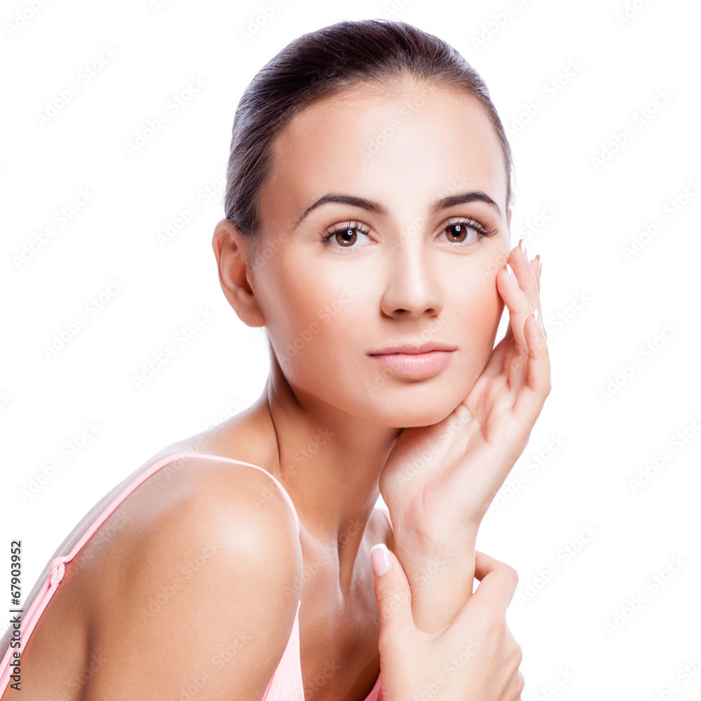 Beautiful face of young adult woman with clean fresh skin - isol Beautiful face of young adult woman with clean fresh skin - isol