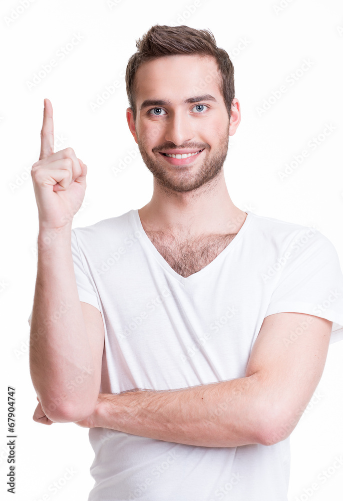 Young happy man with good idea sign Young happy man with good idea sign