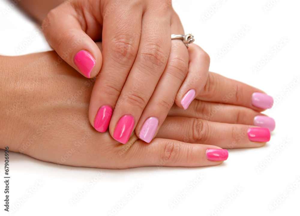 pink nails manicure isolated