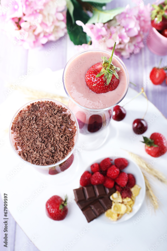 Delicious smoothie on table, close-up Delicious smoothie on table, close-up