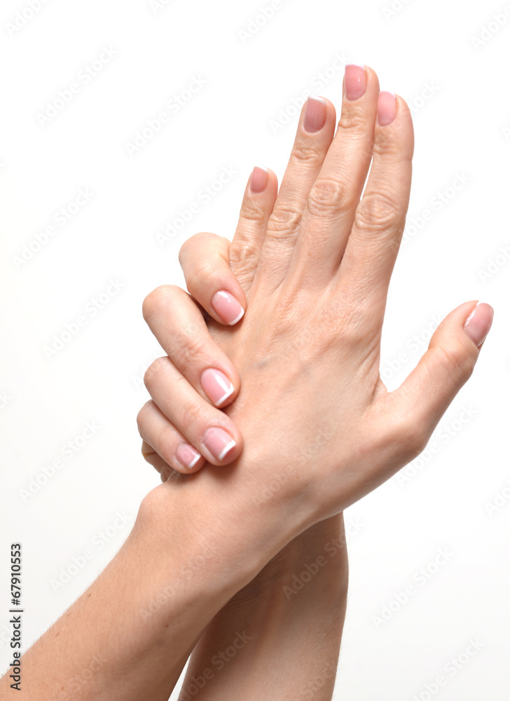 Close up of female hands with fingernails isolated Close up of female hands with fingernails isolated