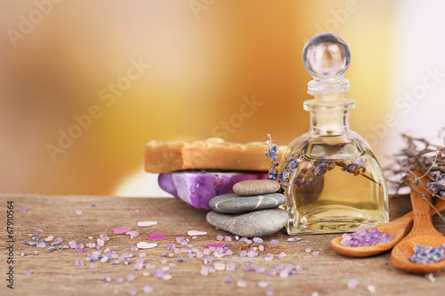 Fototapeta Naklejka Na Ścianę i Meble -  Spa still life with lavender oil and flowers