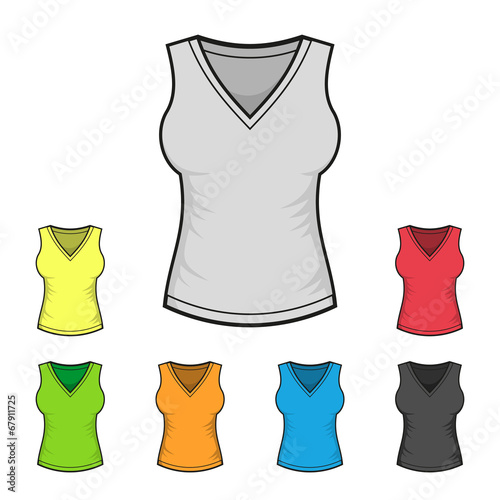 Women's V-neck Shirt Design Template Color Set. Vector