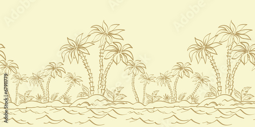 Seamless pattern  island with palm contours