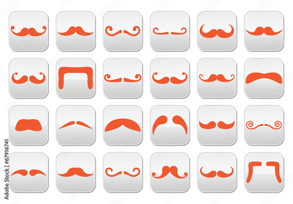 Ginger moustache or mustache vector buttons set
