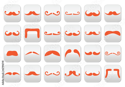 Ginger moustache or mustache vector buttons set