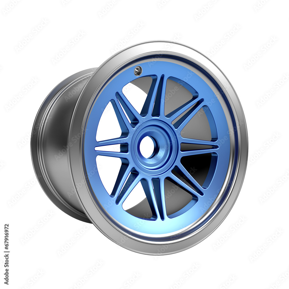 Fototapeta premium Polished chrome rim wheel on white