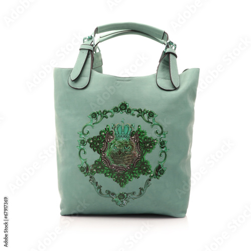 Ladies shopping bag printed with owls on white background
