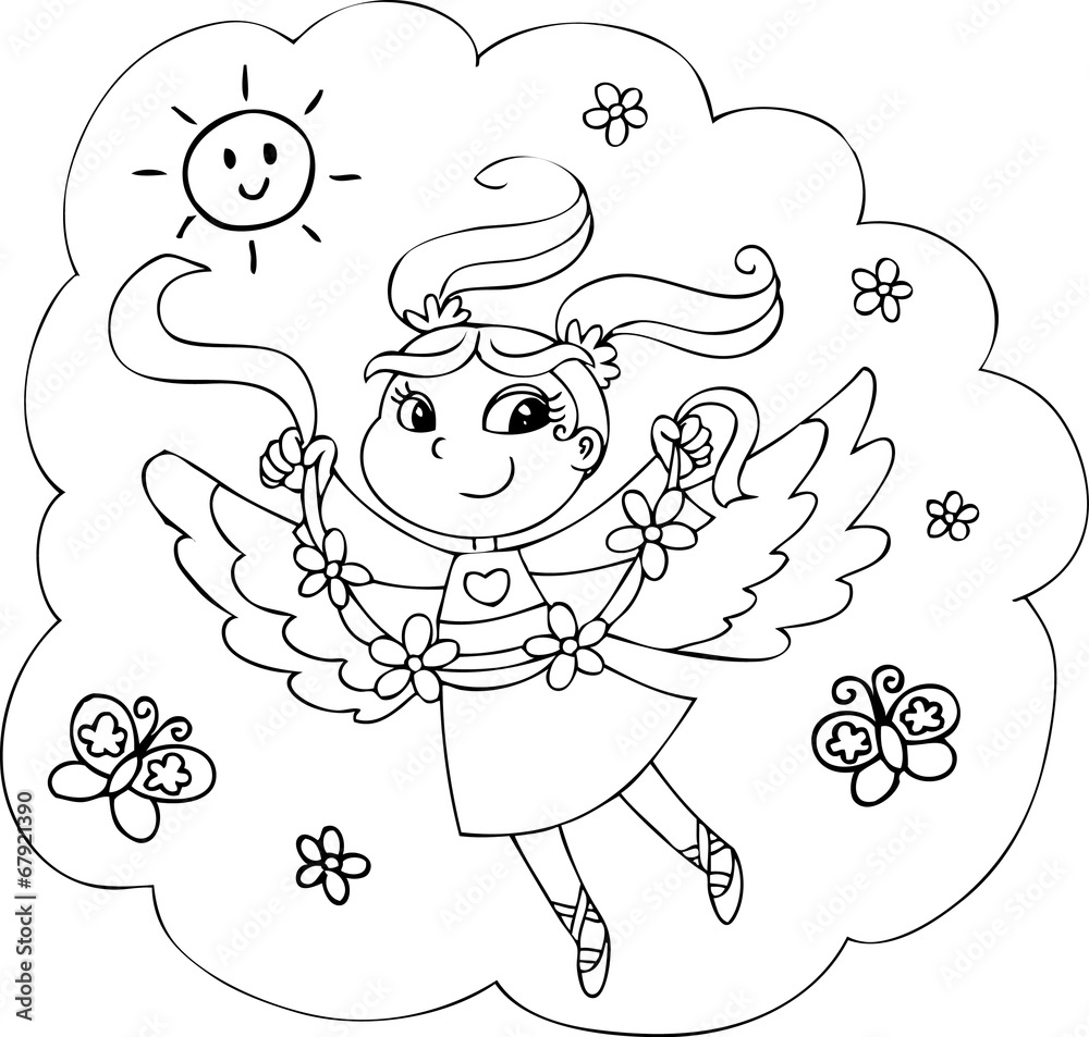 Obraz premium Cartoon coloring fairy-lady with flowers
