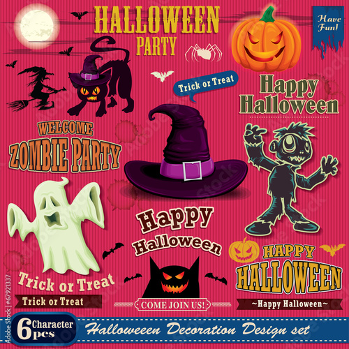 Vintage Halloween poster set design