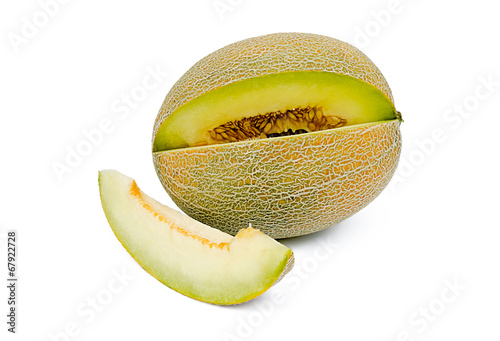 the cut melon on a white background