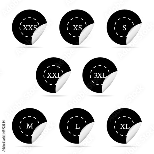 size clothing black sticker set vector illustration