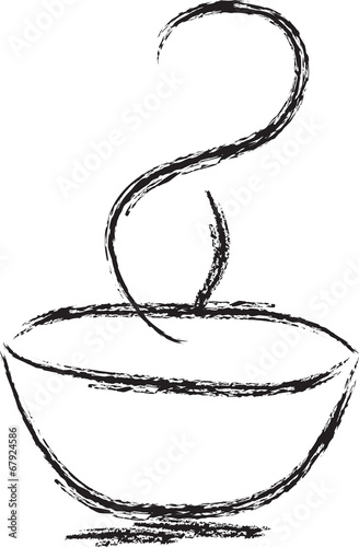 Drawn pencil cup with hot coffee