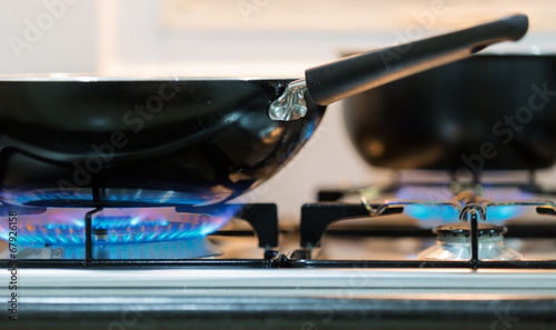 kitchen gas burner with blue flame