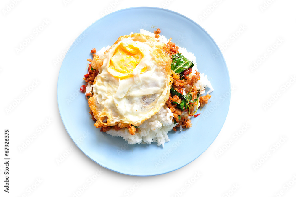 stir fried minced pork and chili ,basil served with steamed rice stir fried minced pork and chili ,basil served with steamed rice