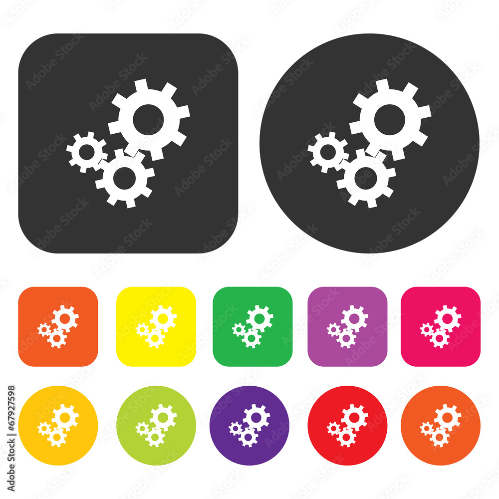 Gear icon. Engineering symbol. Round and rectangle colourful 12 Gear icon. Engineering symbol. Round and rectangle colourful 12