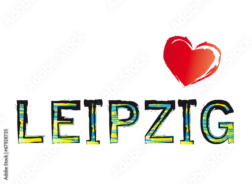 Leipzig, Landeshauptstadt von Sachsen, Schriftzug mit Herz, stadt in Mitteldeutschland, Bundesland, Wappenfarben, blau und gelb