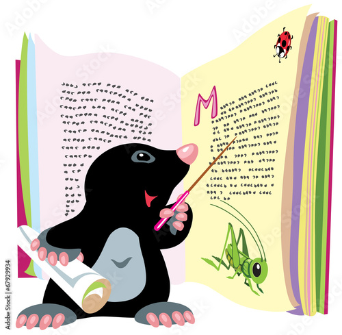 cartoon mole reading book